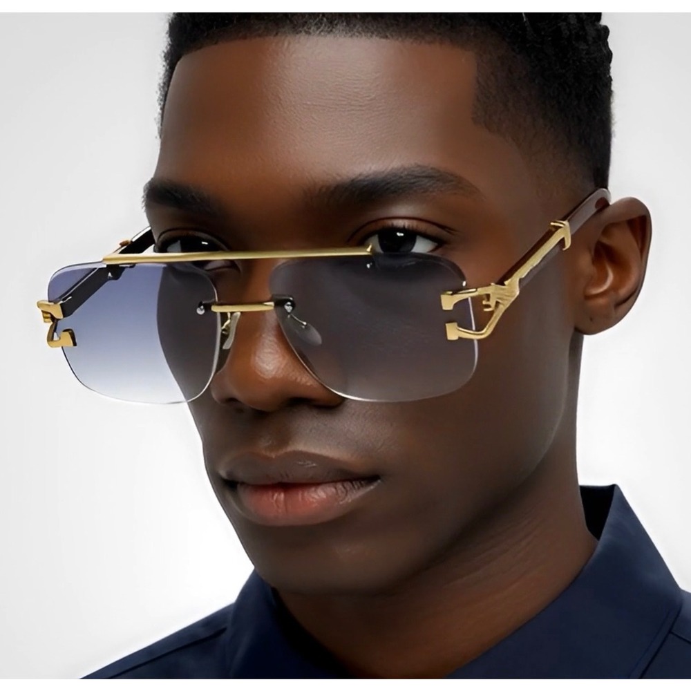 Gradient Blue Lenses Men Rimless Square Sunglasses Formal Hip Hop Music Festival
